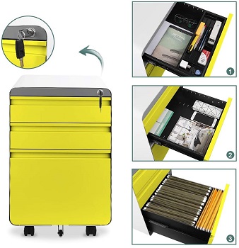 Dprodo 3 Drawers Mobile File Cabinet