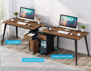 Tribesigns Two Person Desk with Storage