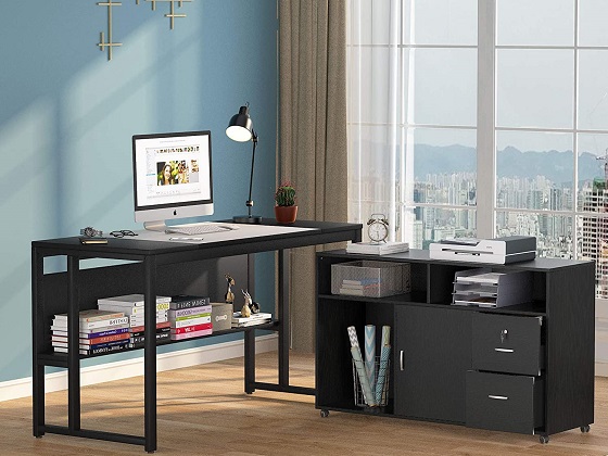 desk with locking file cabinet