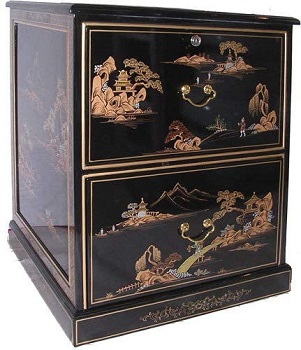 Oriental Black Lacquer Two Drawer