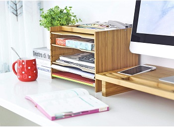 SONGMICS Bamboo File Organizer