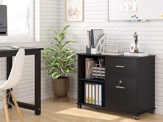 black lateral file cabinet wood