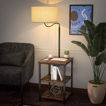 AntLux LED Floor Lamp with End Table - USB Charging Port, Pow