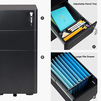 DEVAISE 3-Drawer Slim File Cabinet, Verticall Filing Cabinet