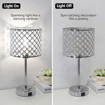 Crystal Table Lamp with 2 USB Ports