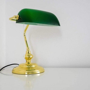 Retro Traditional Style Bankers Lamp Table lamp, Green Glass Shad