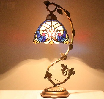 werfactory Tiffany Banker Lamp Bedside Lamp, Stained Glass Table Lamp