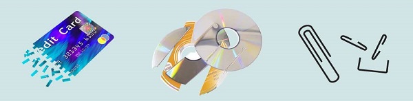 Shredding Different Media credit cards cd dvd staples clips