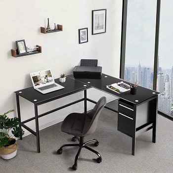 INTERGREAT Black L Shaped Computer Desk