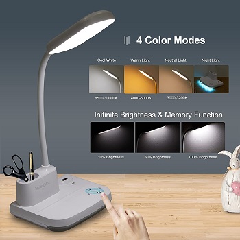 NovoLido LED Rechargeable Desk Lamp with 4 Color
