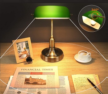 mlambert Green Glass Banker’s Lamp with 2 Fast USB
