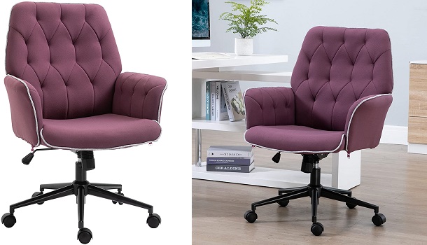 Vinsetto Modern Mid-Back Tufted Velvet Fabric Home Office Desk Chair