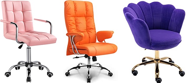 desk chairs in pink, violet and orange colors